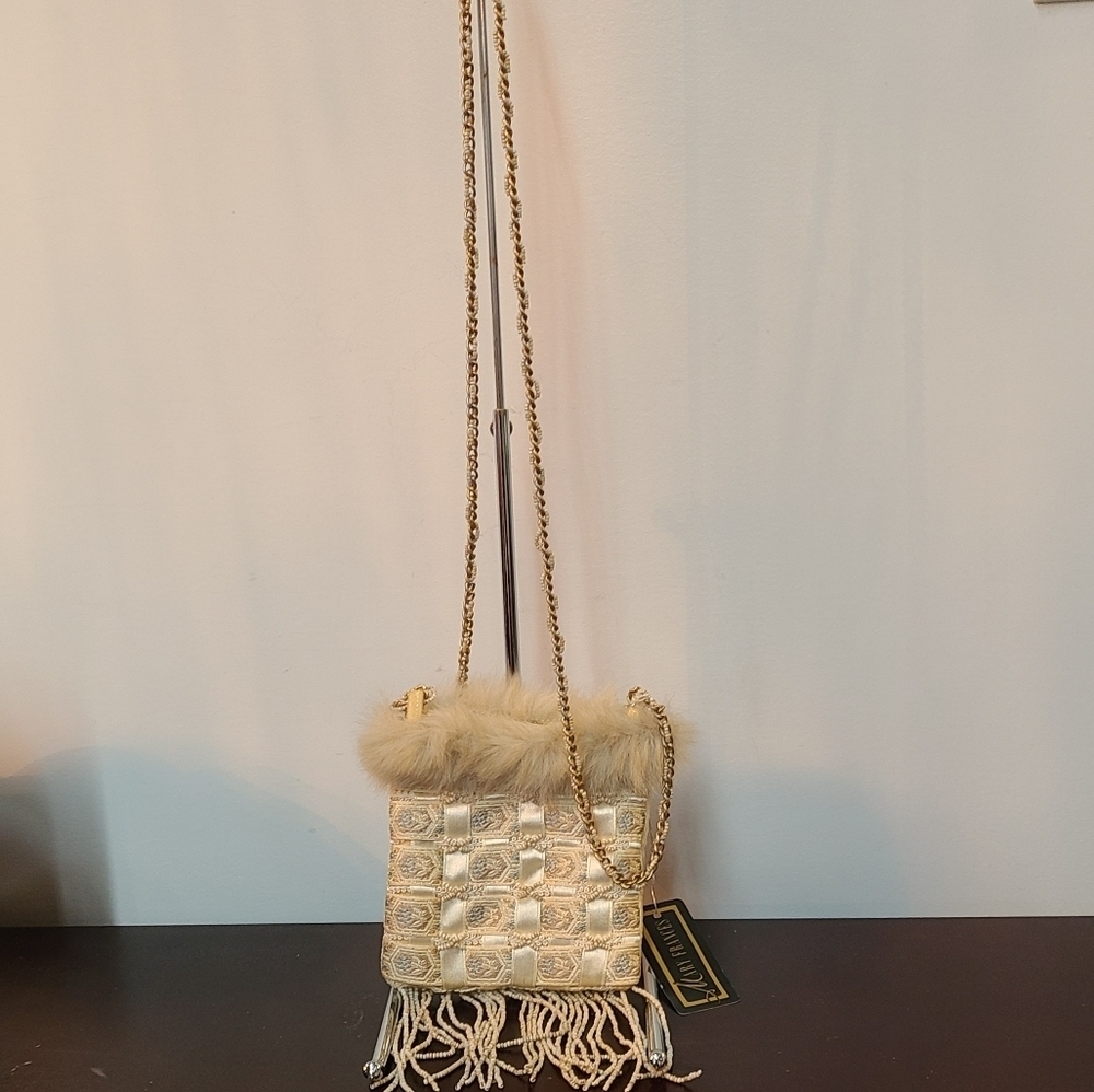 NWT Mary Frances Beaded Faux Fur Crossbody